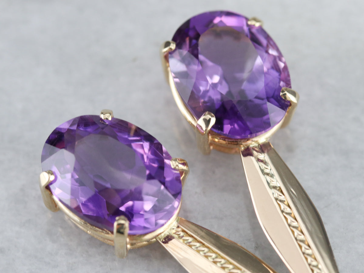 Pendientes colgantes de amatista en oro amarillo