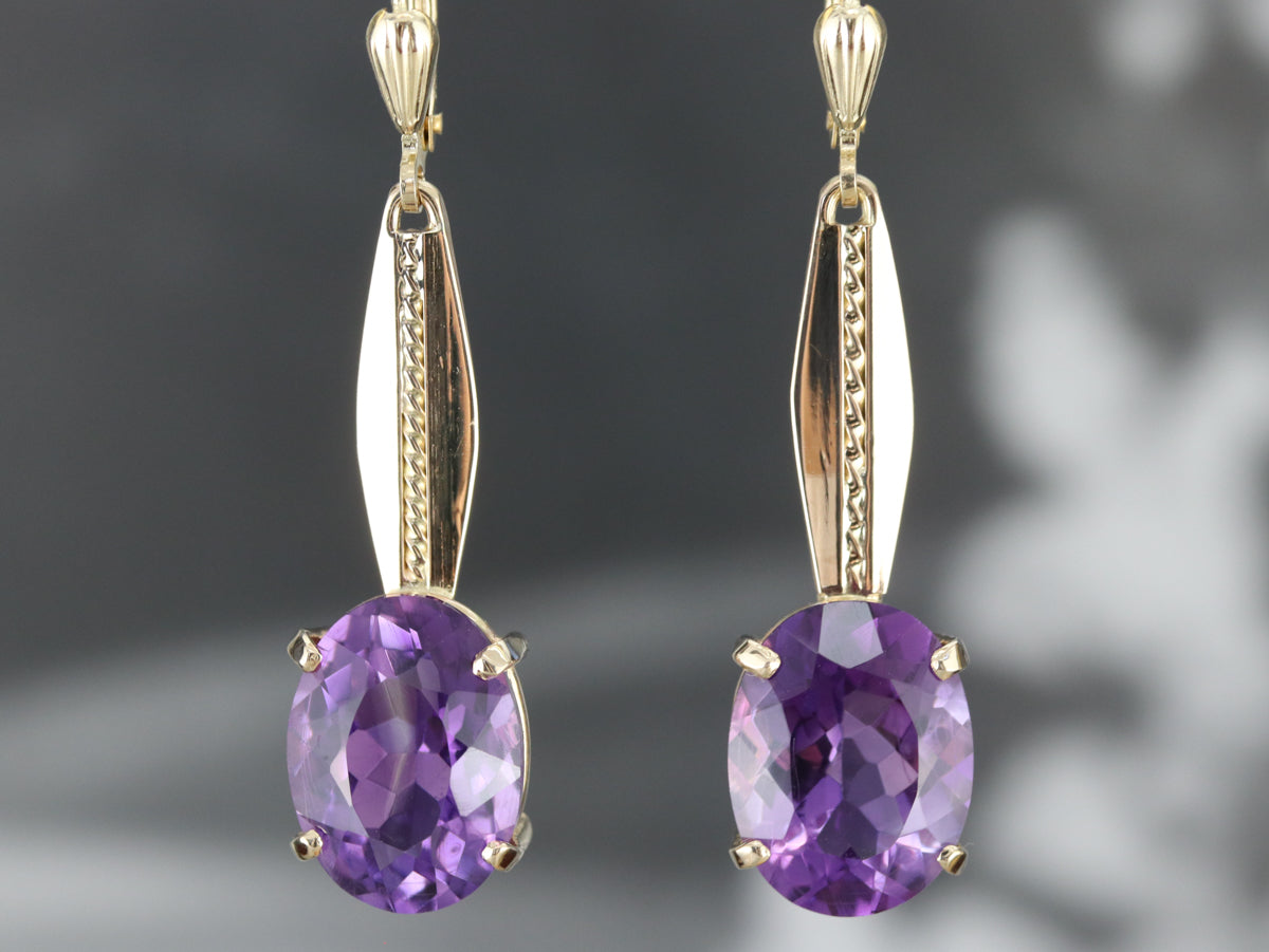 Pendientes colgantes de amatista en oro amarillo