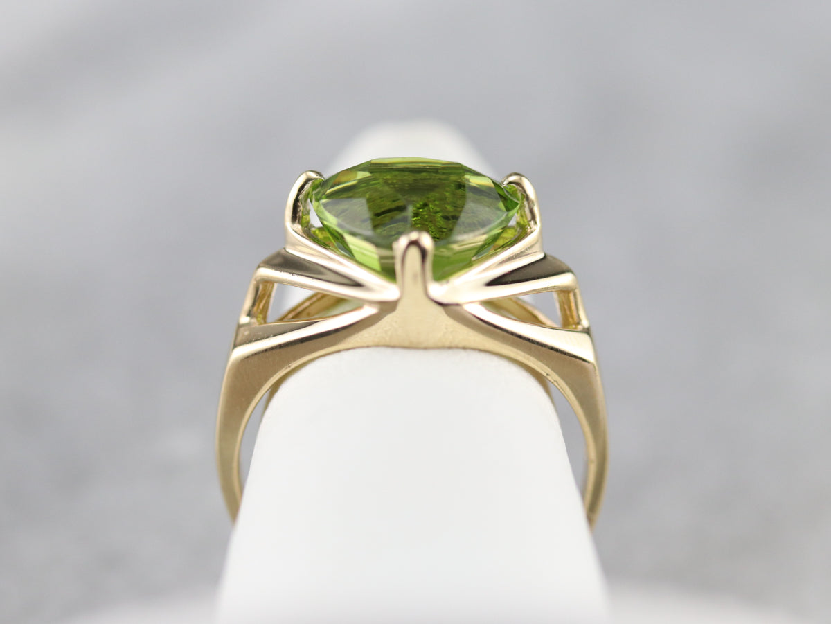 Gold Trillion Cut Peridot Ring