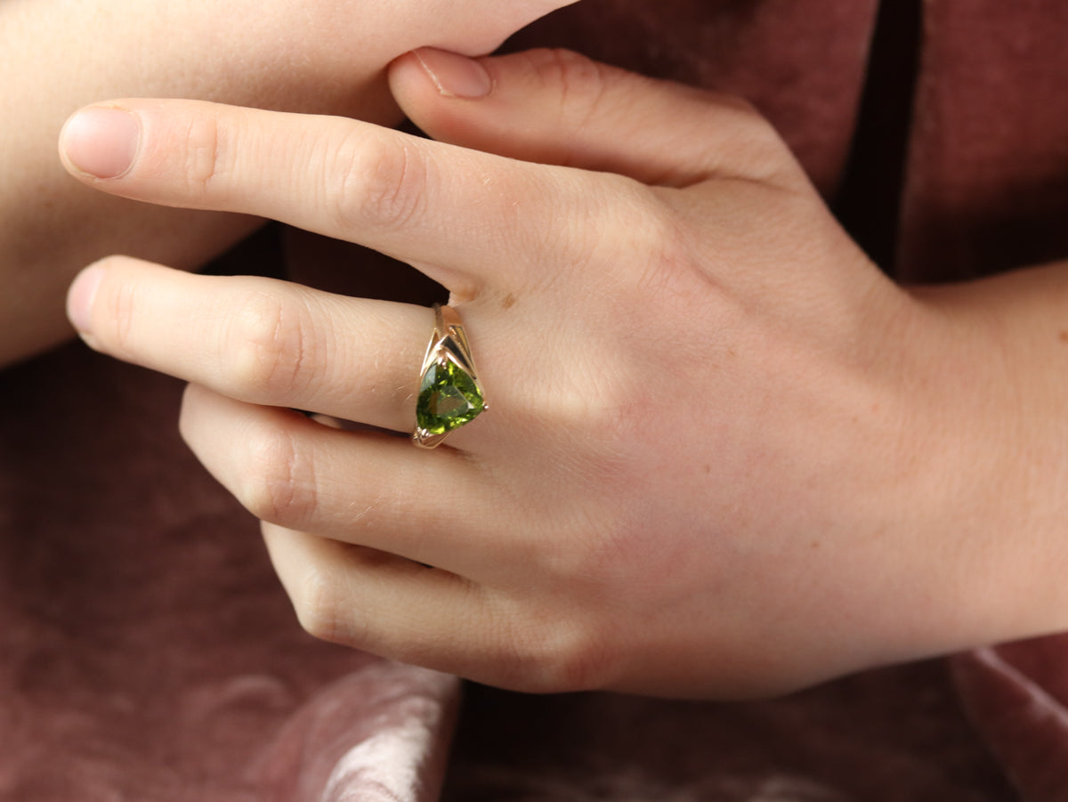 Gold Trillion Cut Peridot Ring