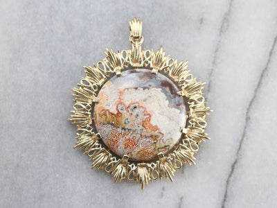 Gold Mexican Crazy Lace Agate Pendant