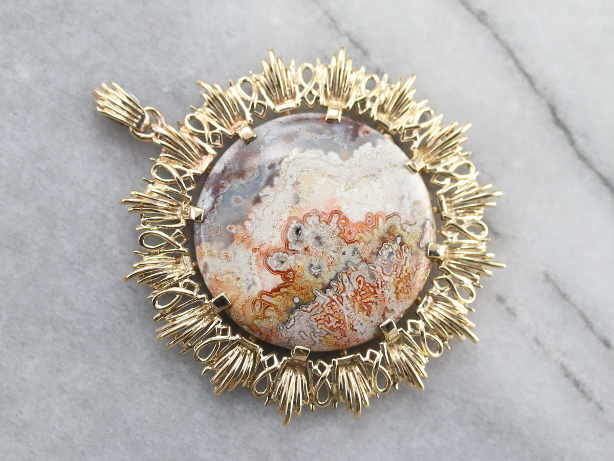 Gold Mexican Crazy Lace Agate Pendant