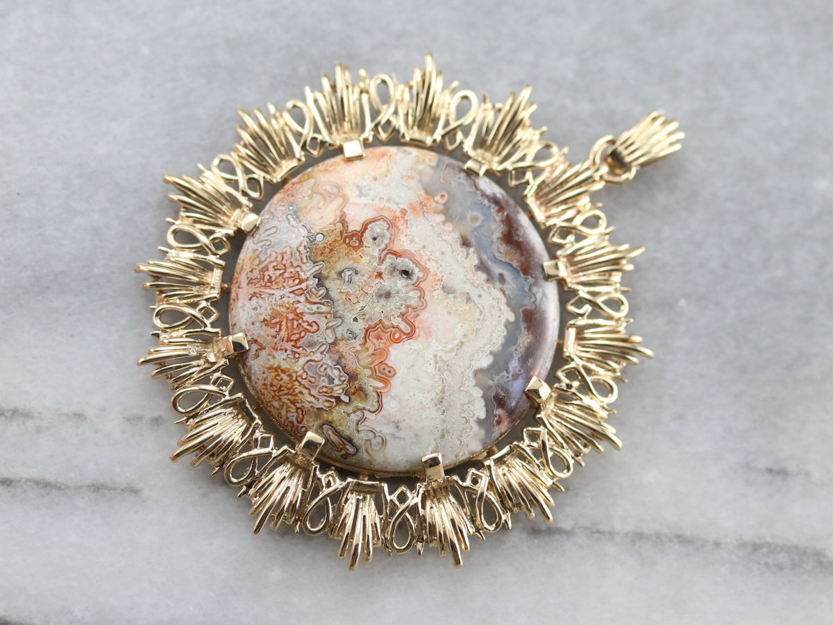 Gold Mexican Crazy Lace Agate Pendant