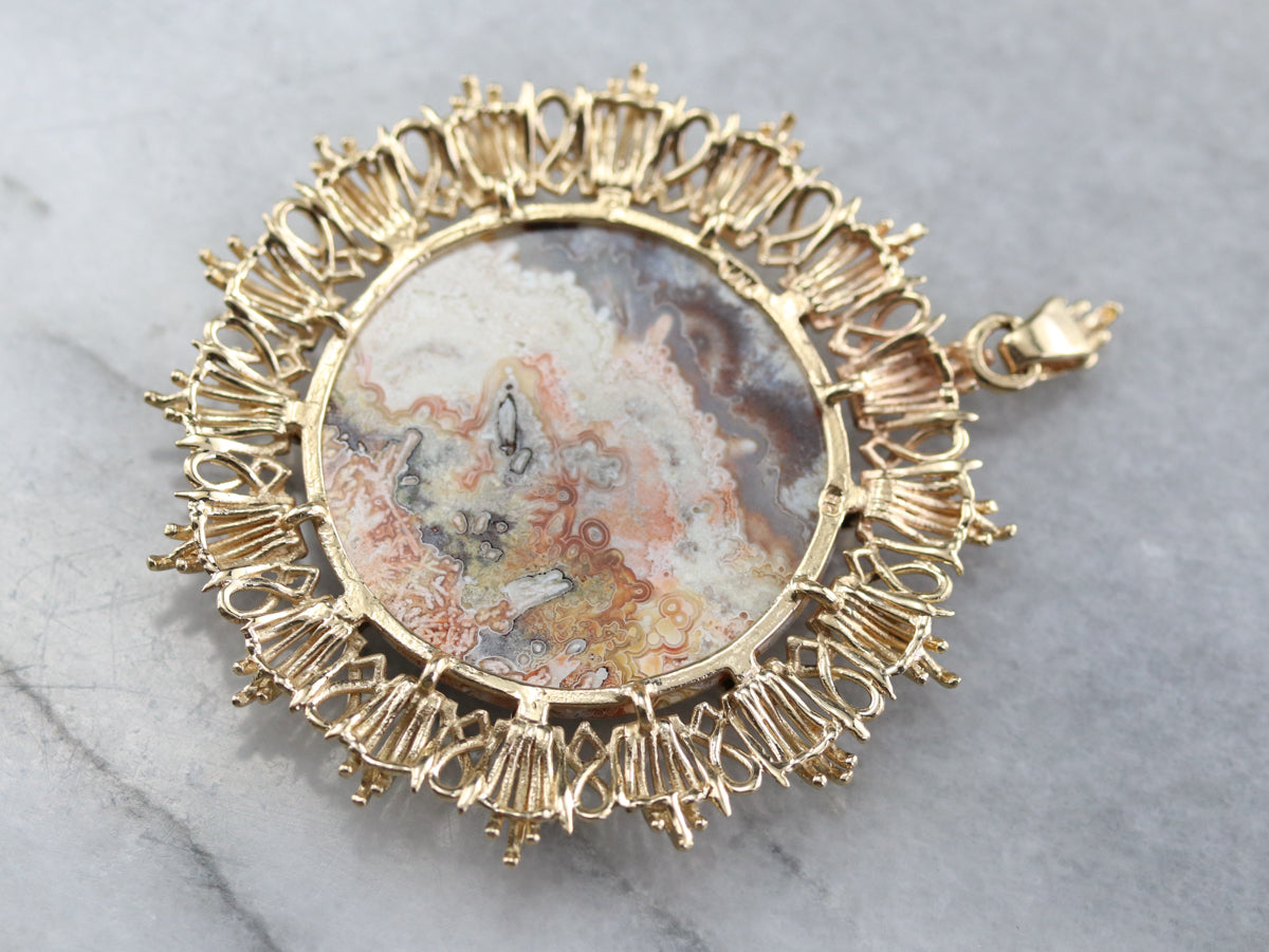 Gold Mexican Crazy Lace Agate Pendant