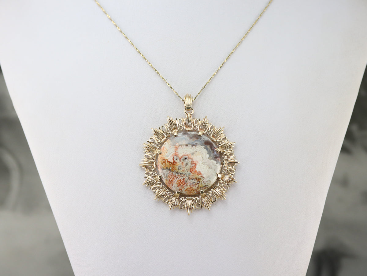 Gold Mexican Crazy Lace Agate Pendant
