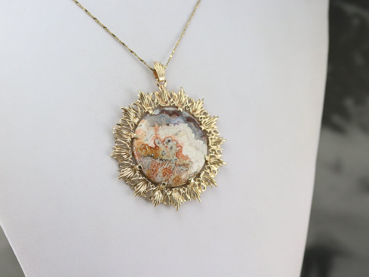 Gold Mexican Crazy Lace Agate Pendant
