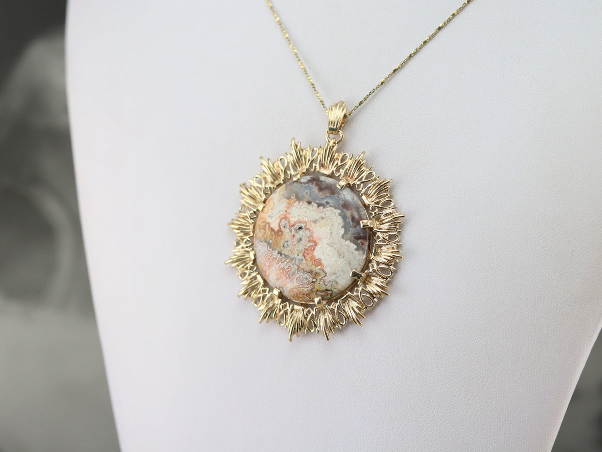 Gold Mexican Crazy Lace Agate Pendant