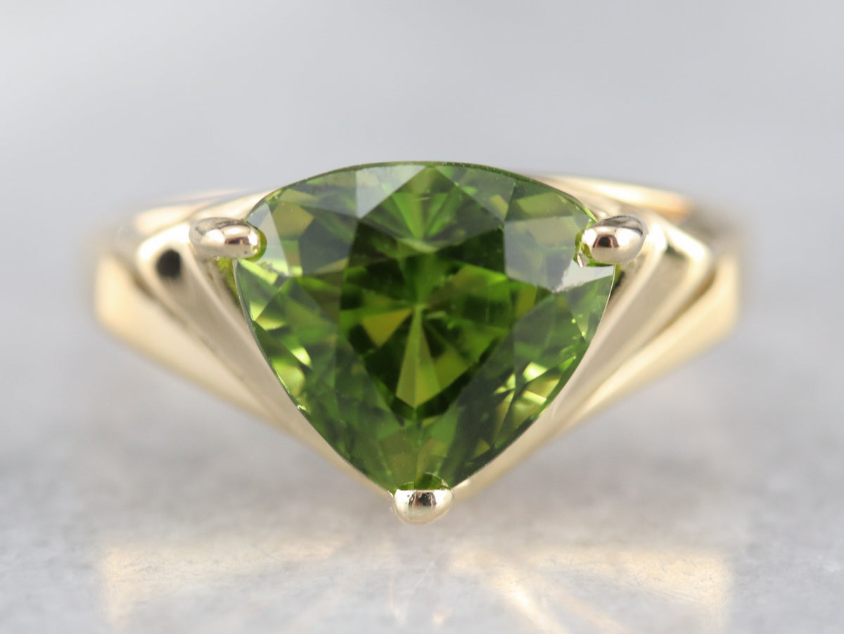 Gold Trillion Cut Peridot Ring