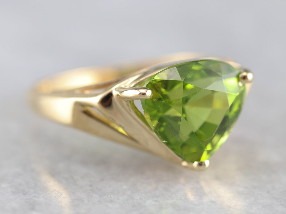 Gold Trillion Cut Peridot Ring