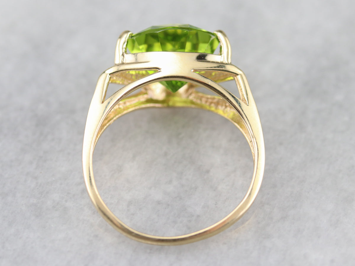 Gold Trillion Cut Peridot Ring
