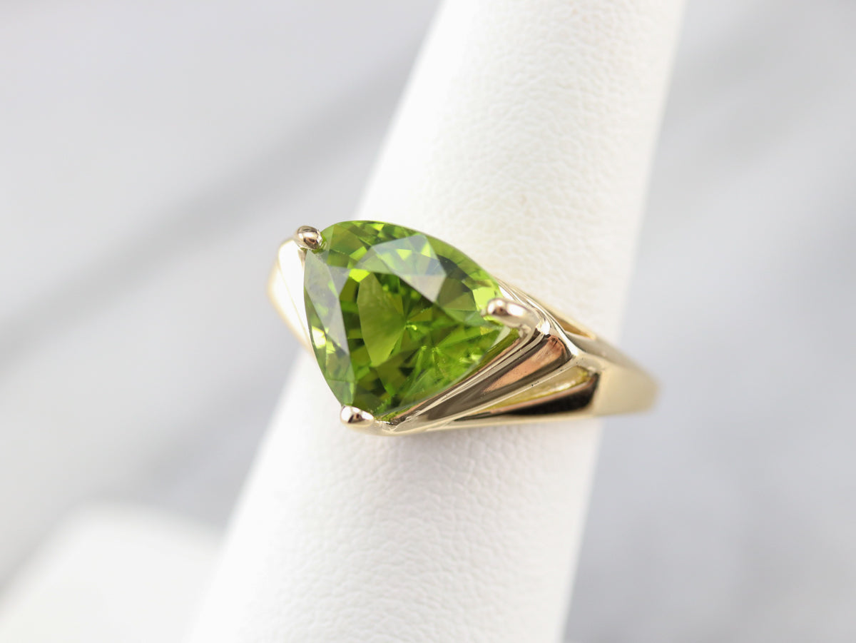 Gold Trillion Cut Peridot Ring