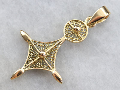 Quilled Filigree Ornate Gold Pendant