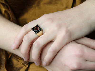Vintage Onyx and Enamel "A" Initial Ring