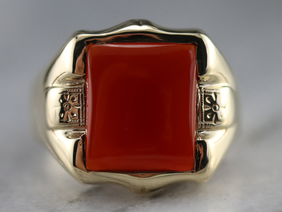 Bold Men's Carnelian and Gold Ring