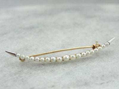Pearl Crescent Moon Gold Brooch Pin