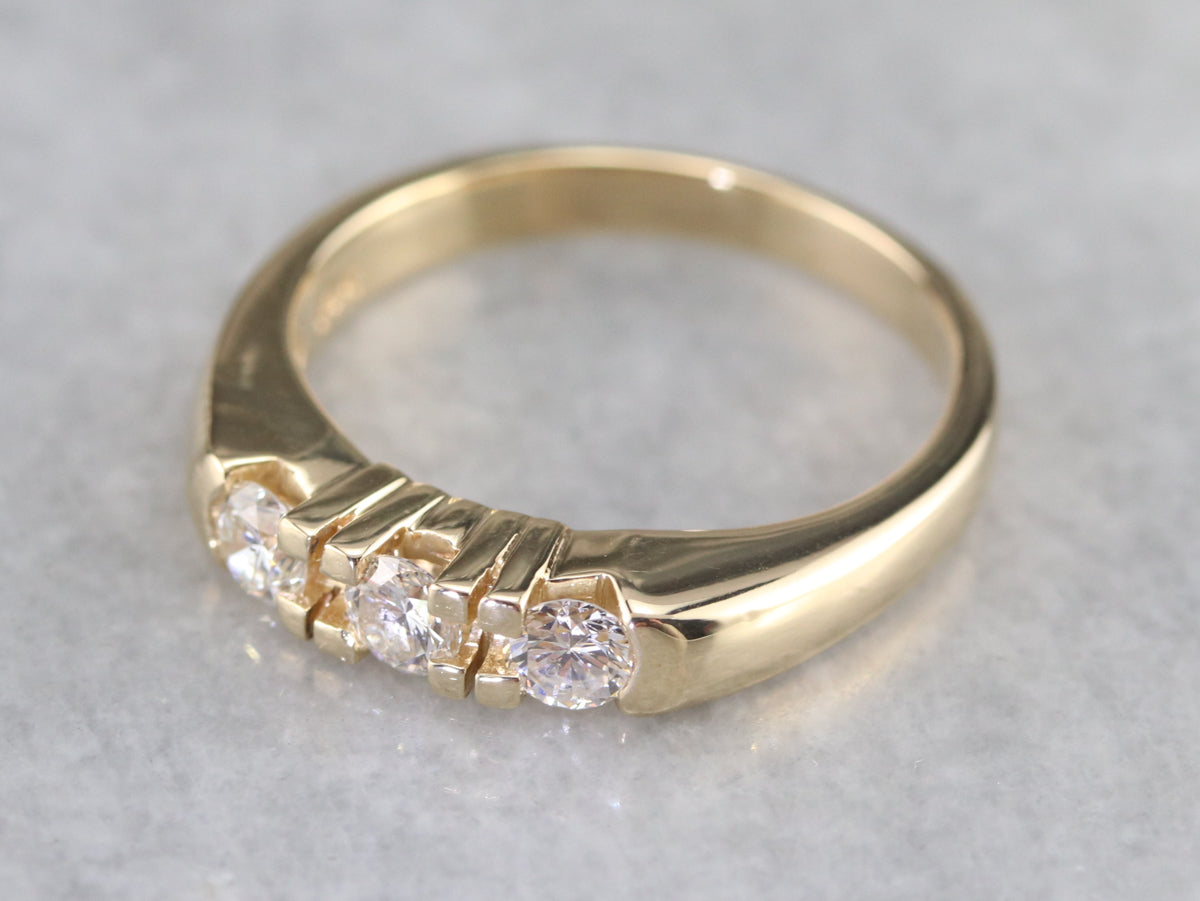 Three Diamond Gold Wedding Band