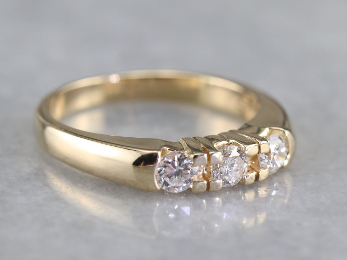 Three Diamond Gold Wedding Band
