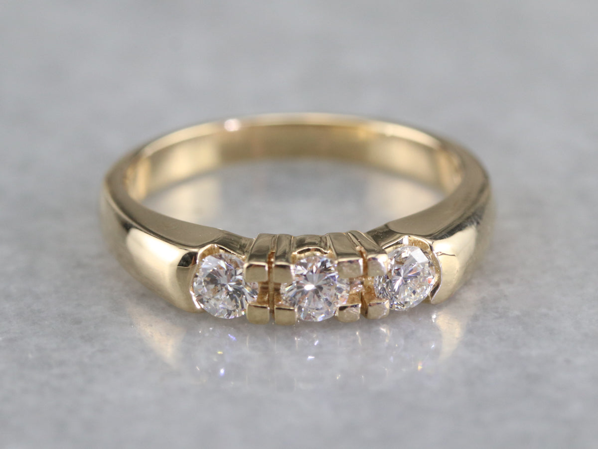 Three Diamond Gold Wedding Band