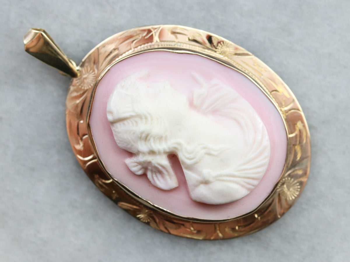Vintage Pink Shell Cameo Pendant