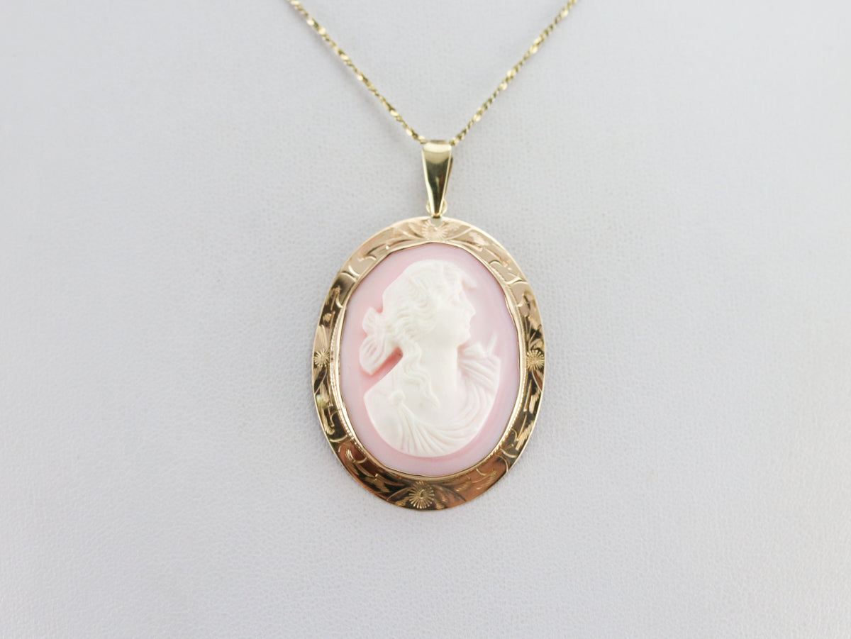 Vintage Pink Shell Cameo Pendant