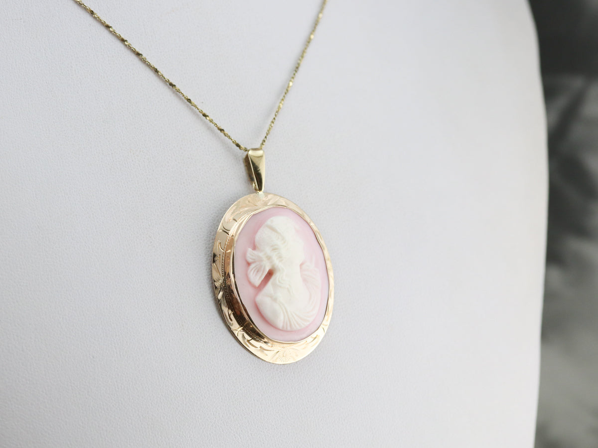 Vintage Pink Shell Cameo Pendant