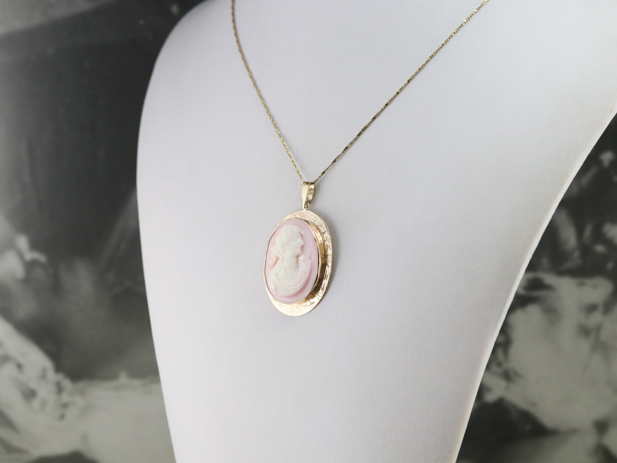 Vintage Pink Shell Cameo Pendant