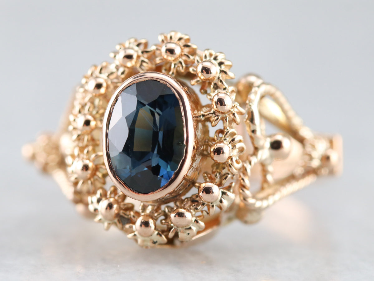 Gold Filigree Sapphire Ring