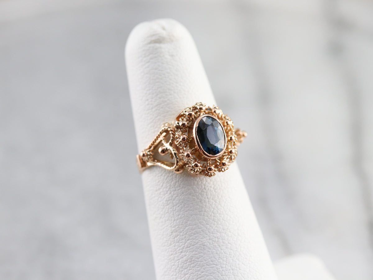 Gold Filigree Sapphire Ring