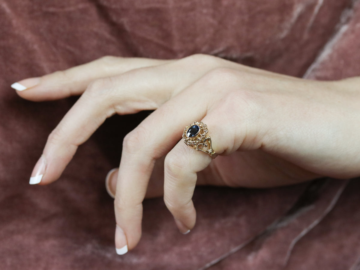 Gold Filigree Sapphire Ring