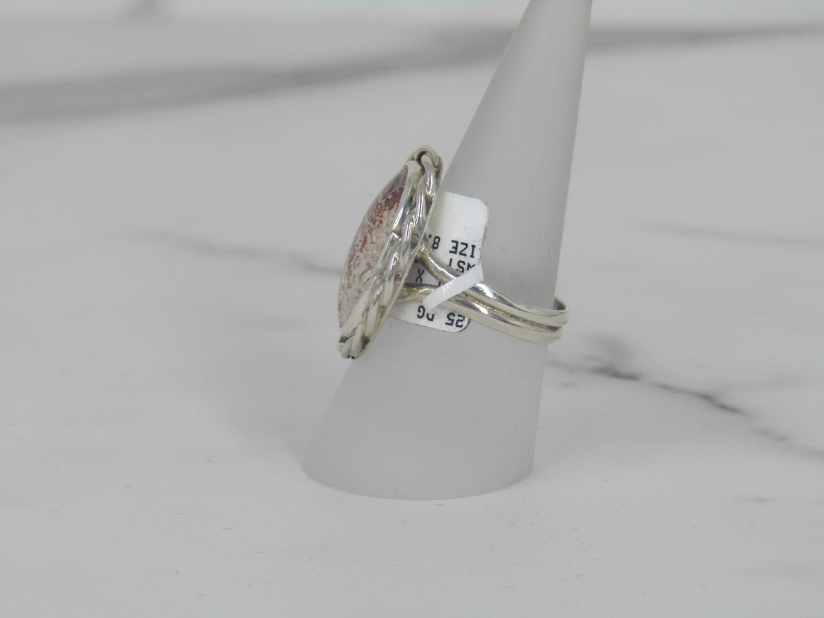Silver Ring With Oval Lace Agate Center