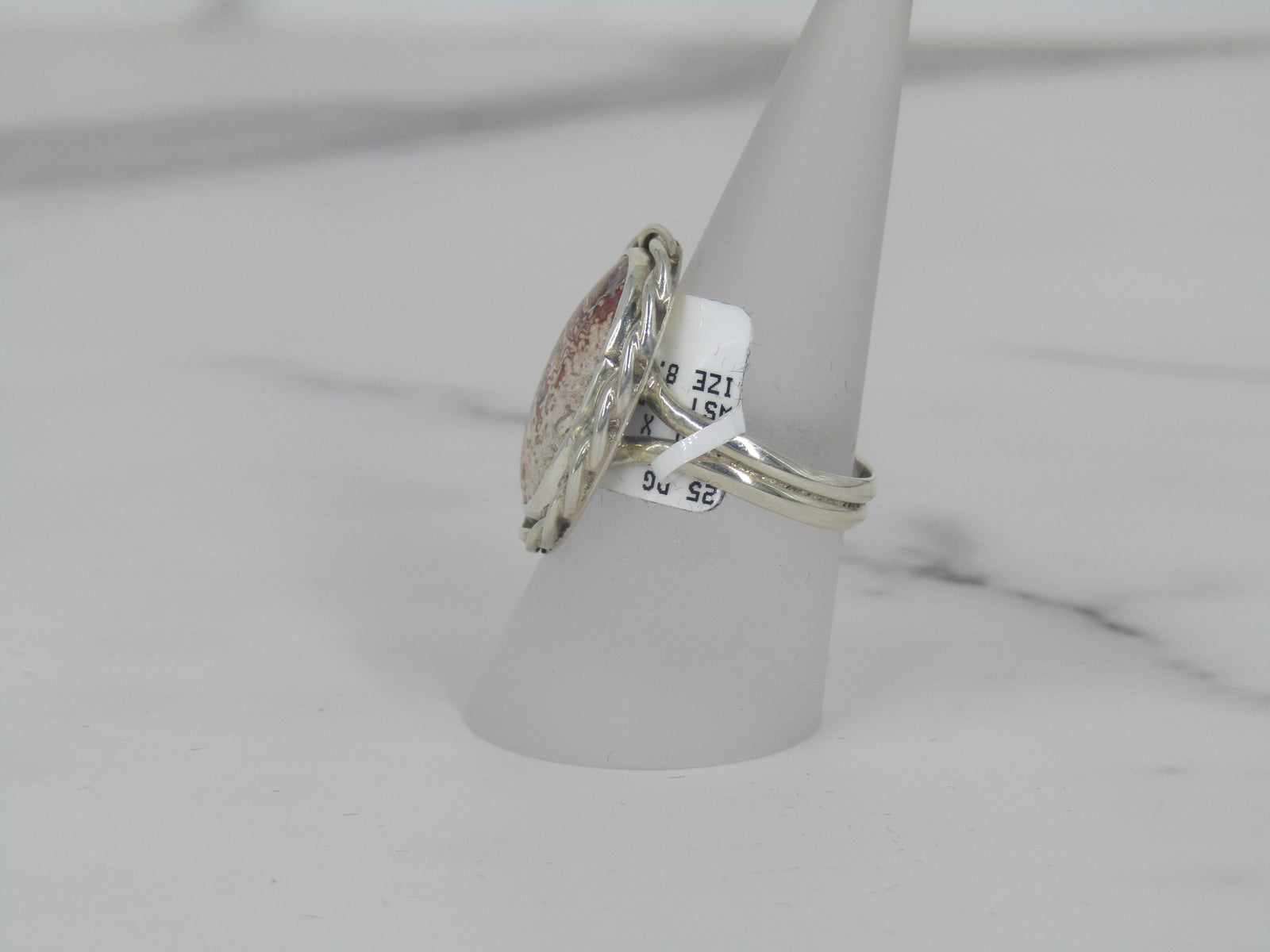 Silver Ring With Oval Lace Agate Center