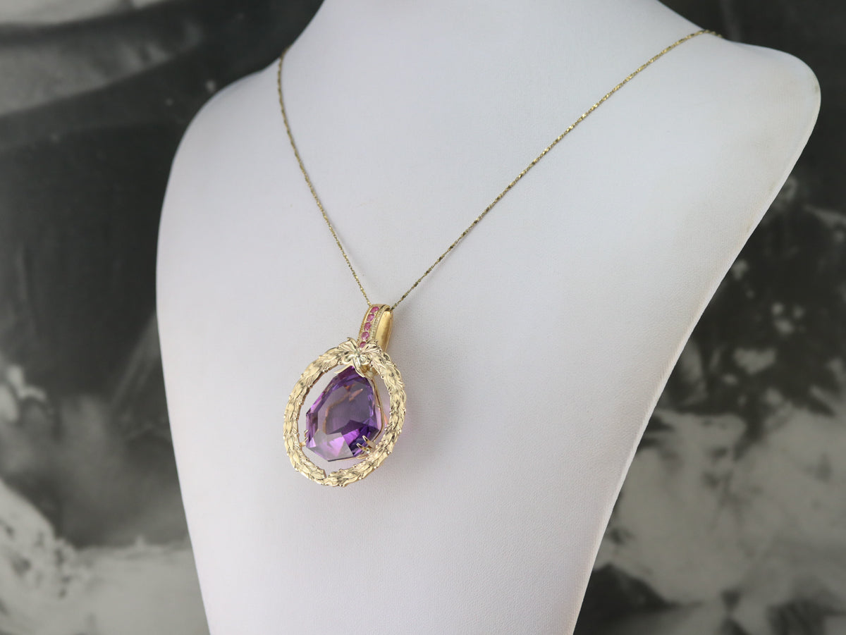 Amethyst and Ruby Statement Pendant