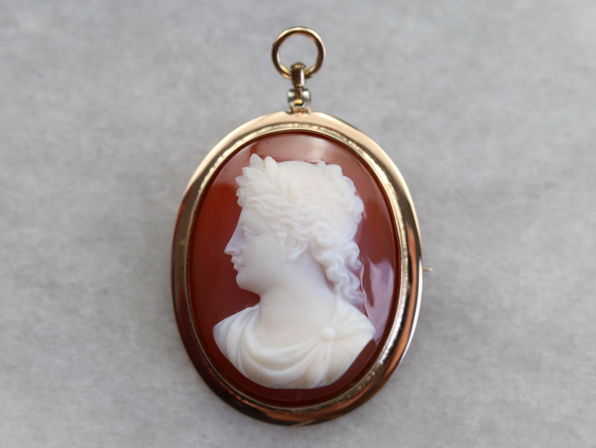 Mid Century Carnelian Stone Cameo Pin or Pendant