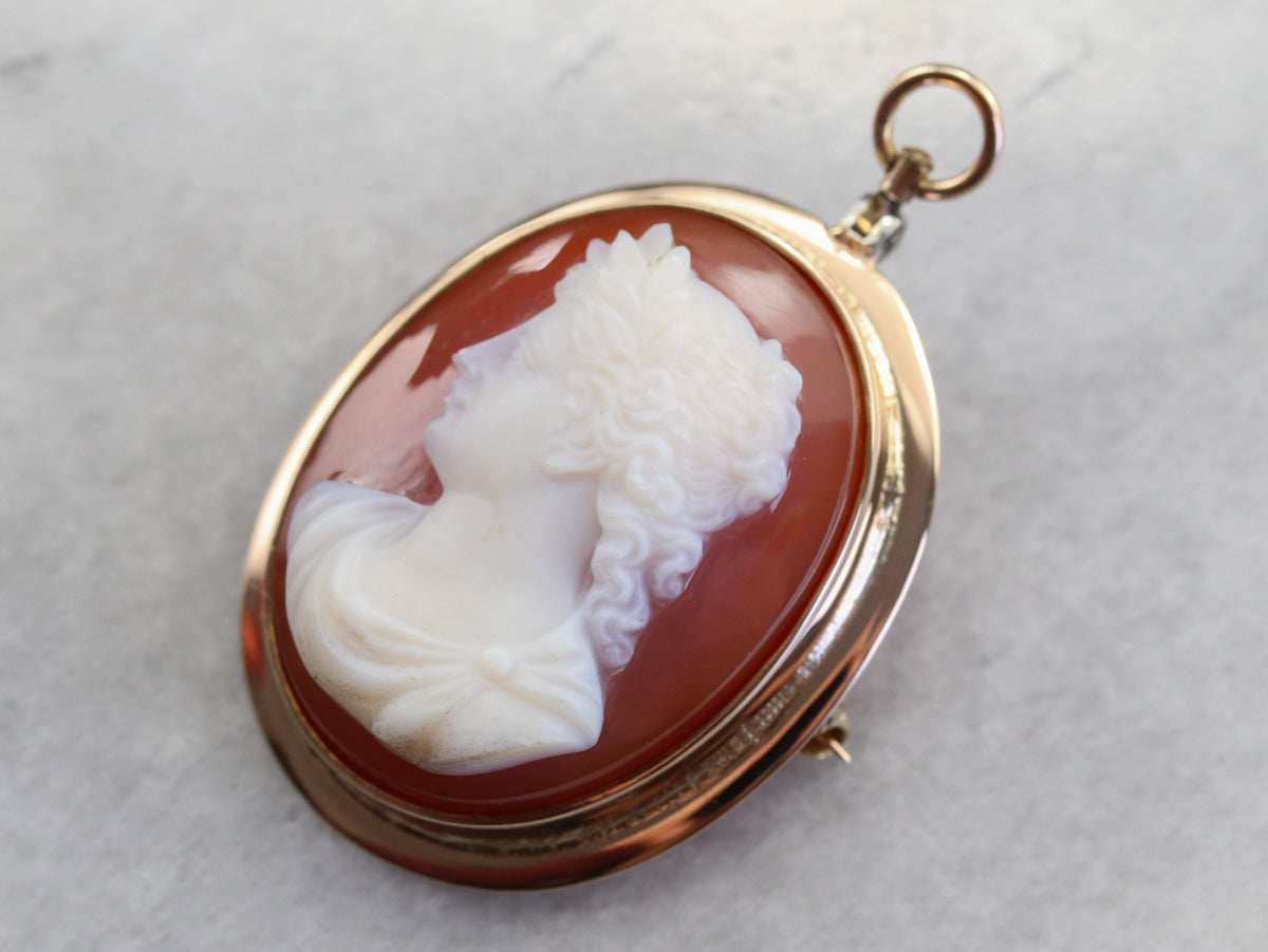 Mid Century Carnelian Stone Cameo Pin or Pendant
