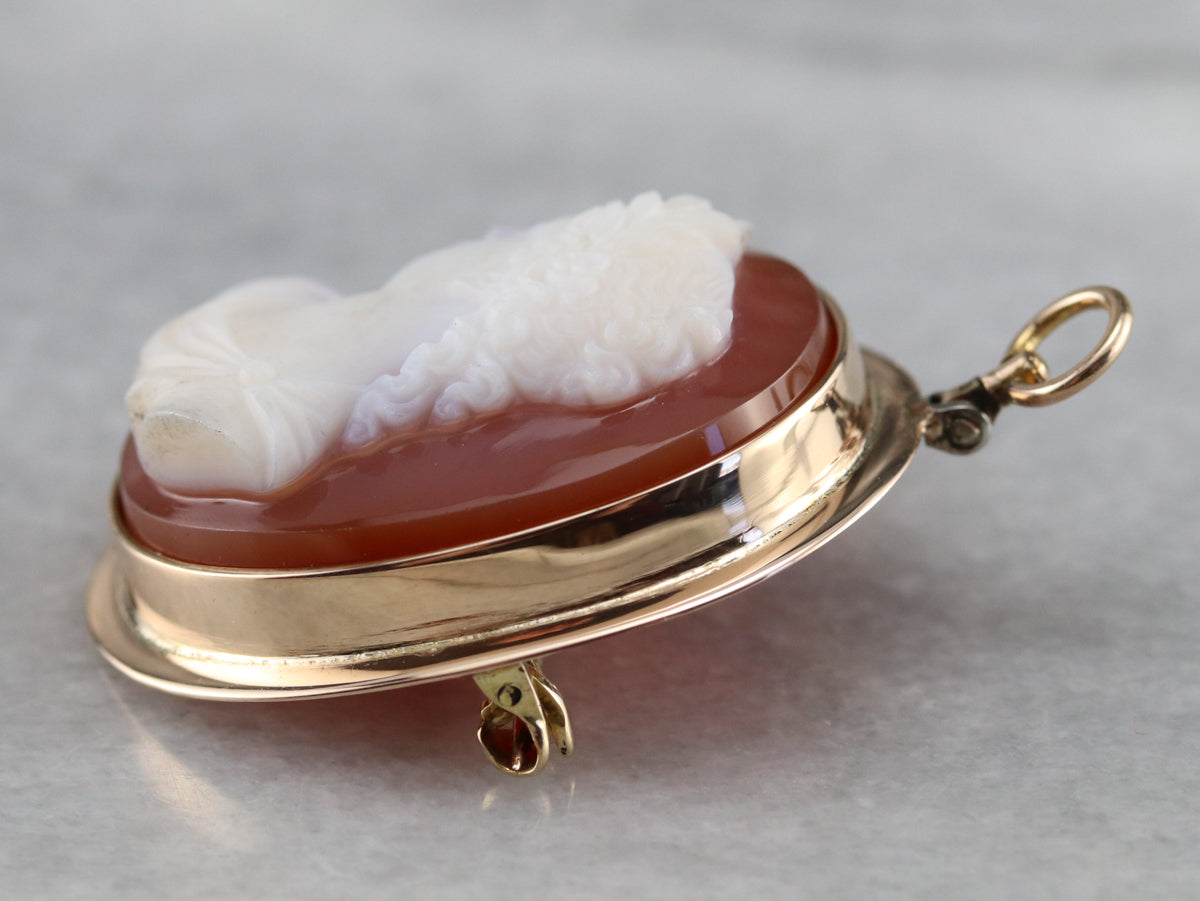 Mid Century Carnelian Stone Cameo Pin or Pendant