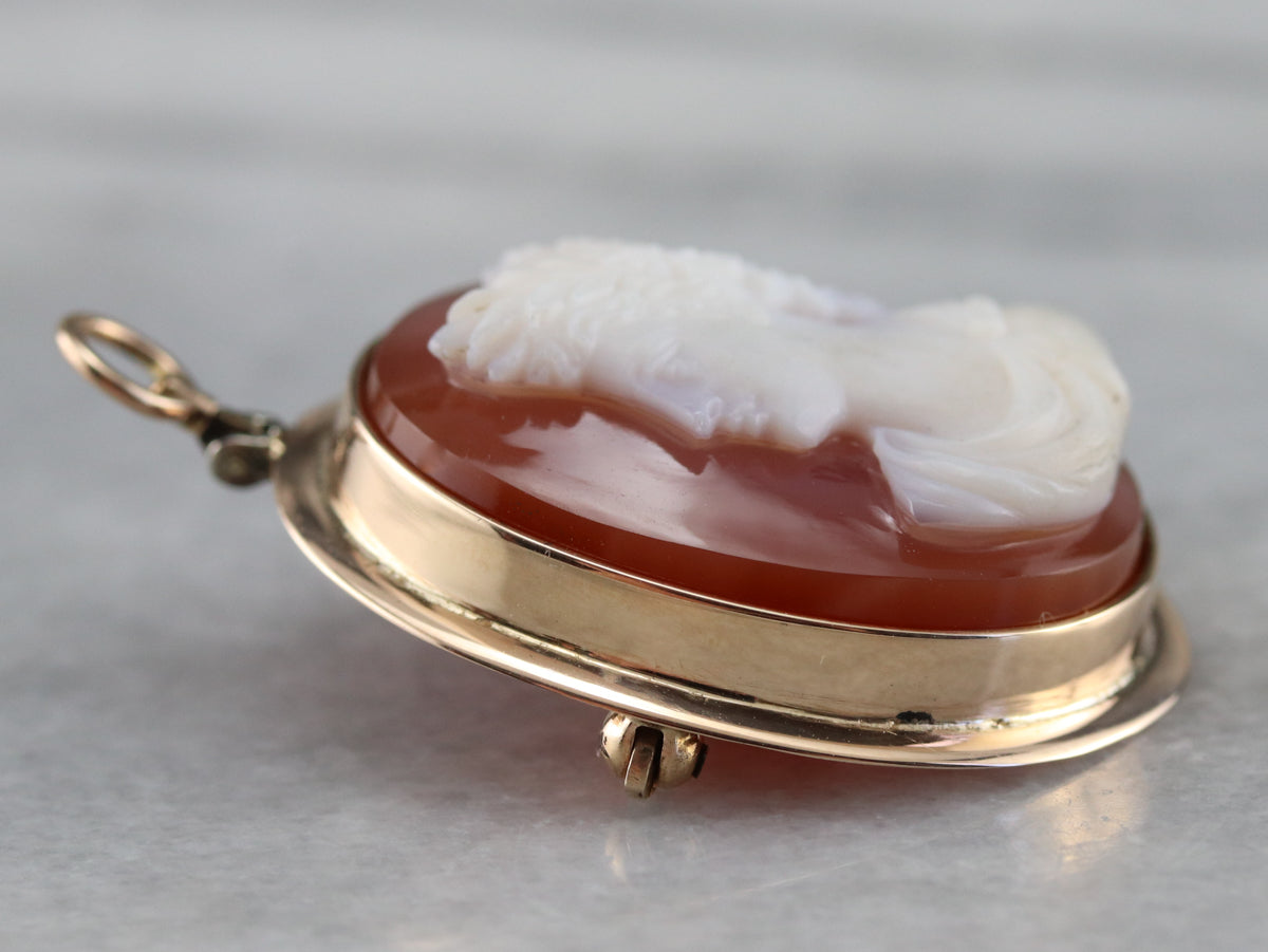 Mid Century Carnelian Stone Cameo Pin or Pendant