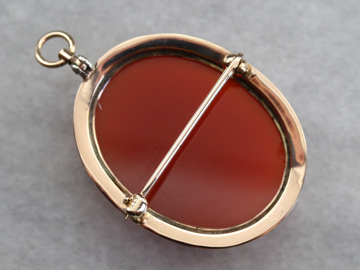 Mid Century Carnelian Stone Cameo Pin or Pendant