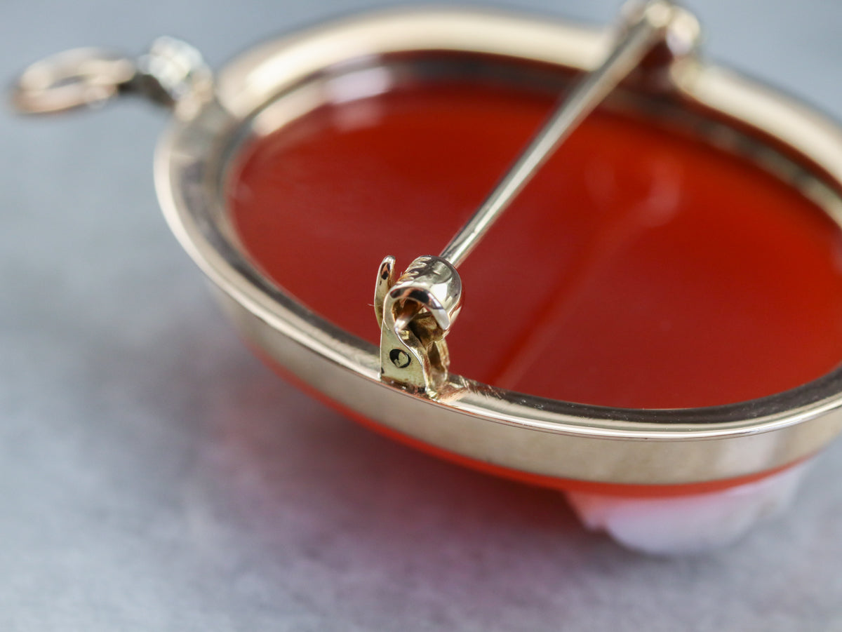 Mid Century Carnelian Stone Cameo Pin or Pendant