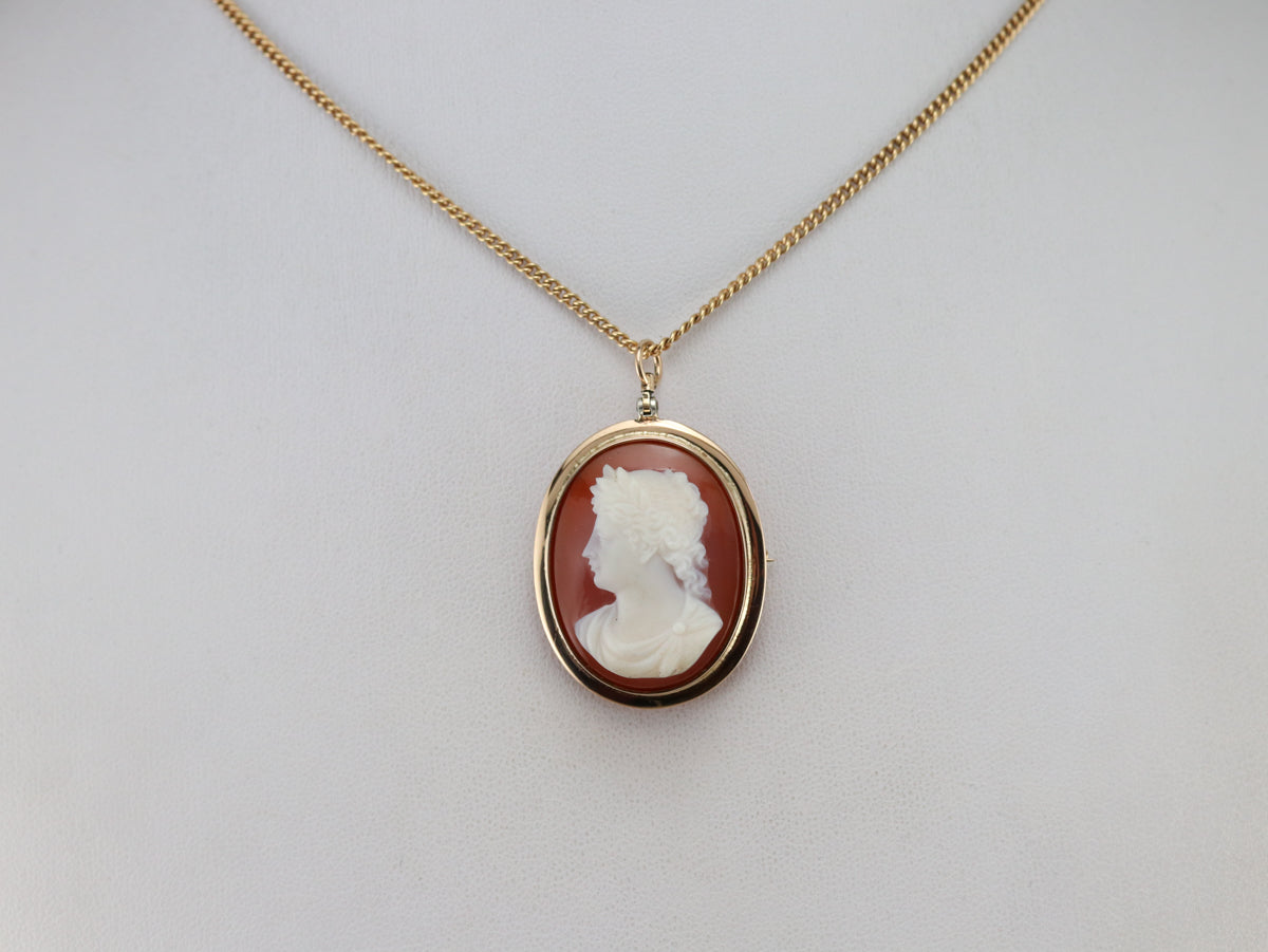 Mid Century Carnelian Stone Cameo Pin or Pendant