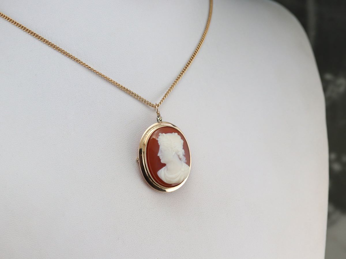 Mid Century Carnelian Stone Cameo Pin or Pendant