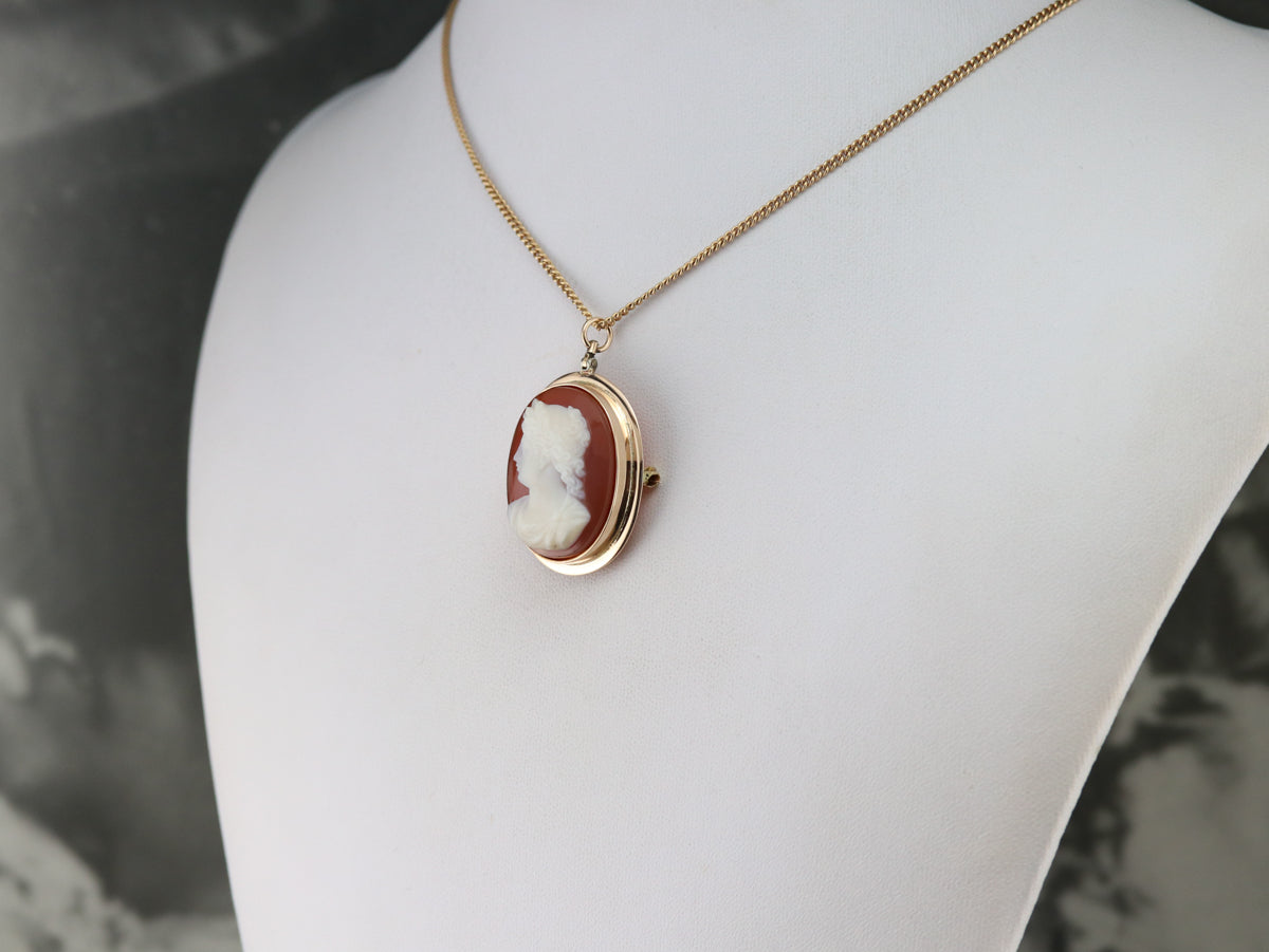Mid Century Carnelian Stone Cameo Pin or Pendant