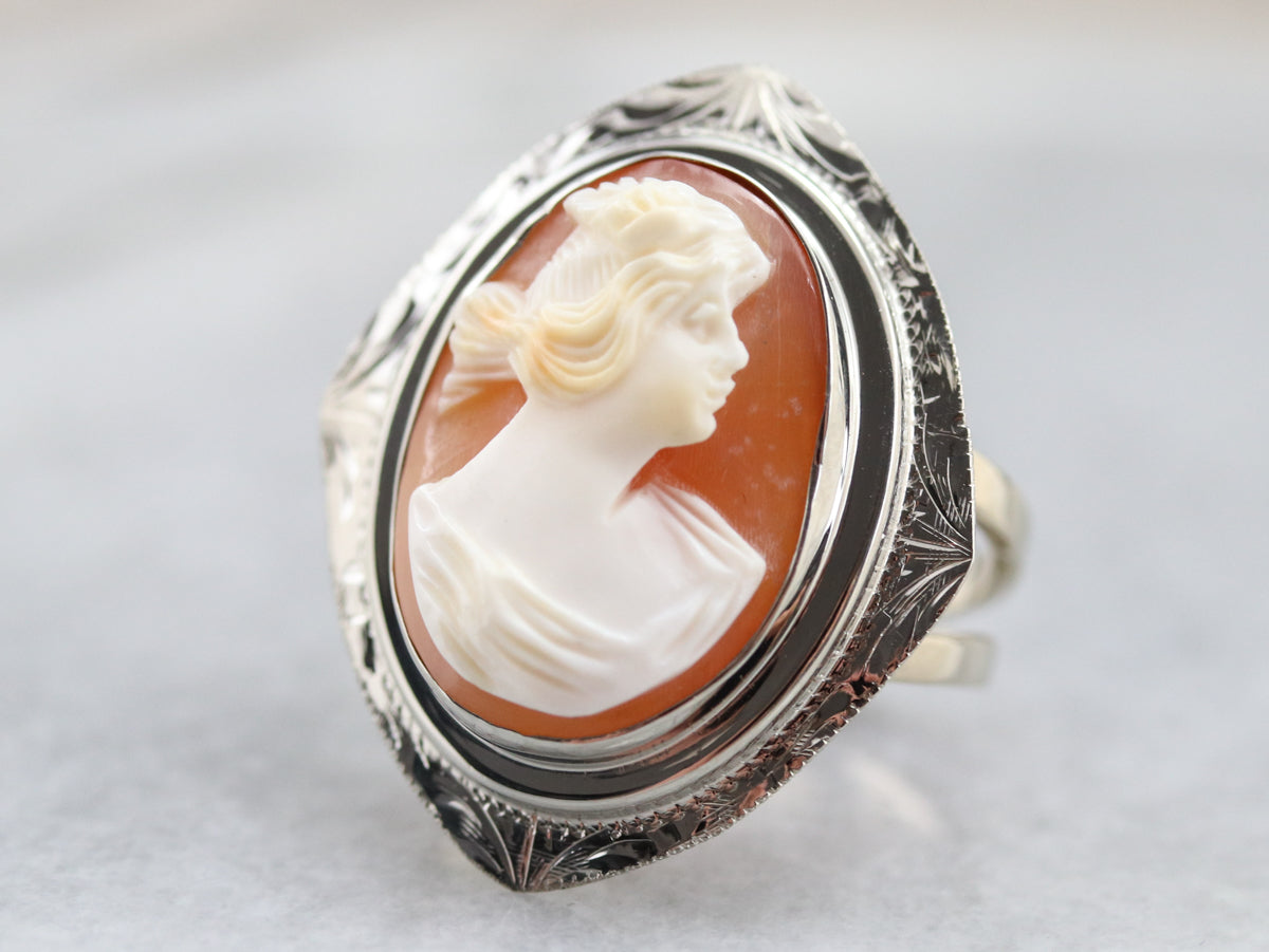 White Gold Cameo Cocktail Ring
