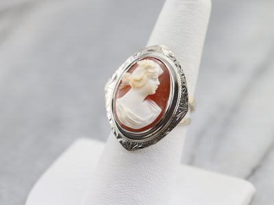 White Gold Cameo Cocktail Ring