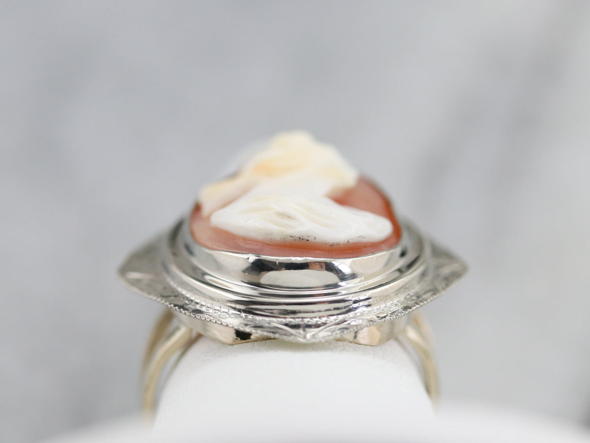White Gold Cameo Cocktail Ring