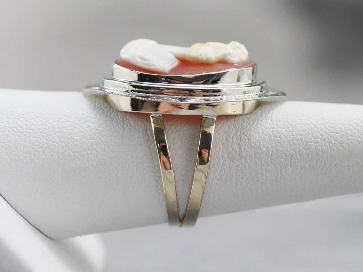White Gold Cameo Cocktail Ring