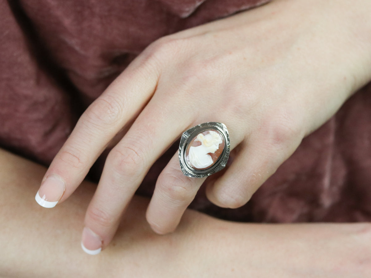 White Gold Cameo Cocktail Ring