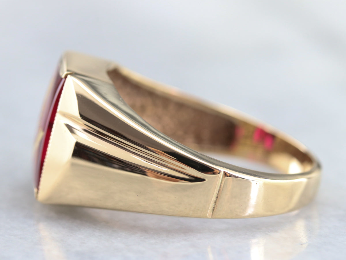 Men's Ruby Red Glass Masonic Ring