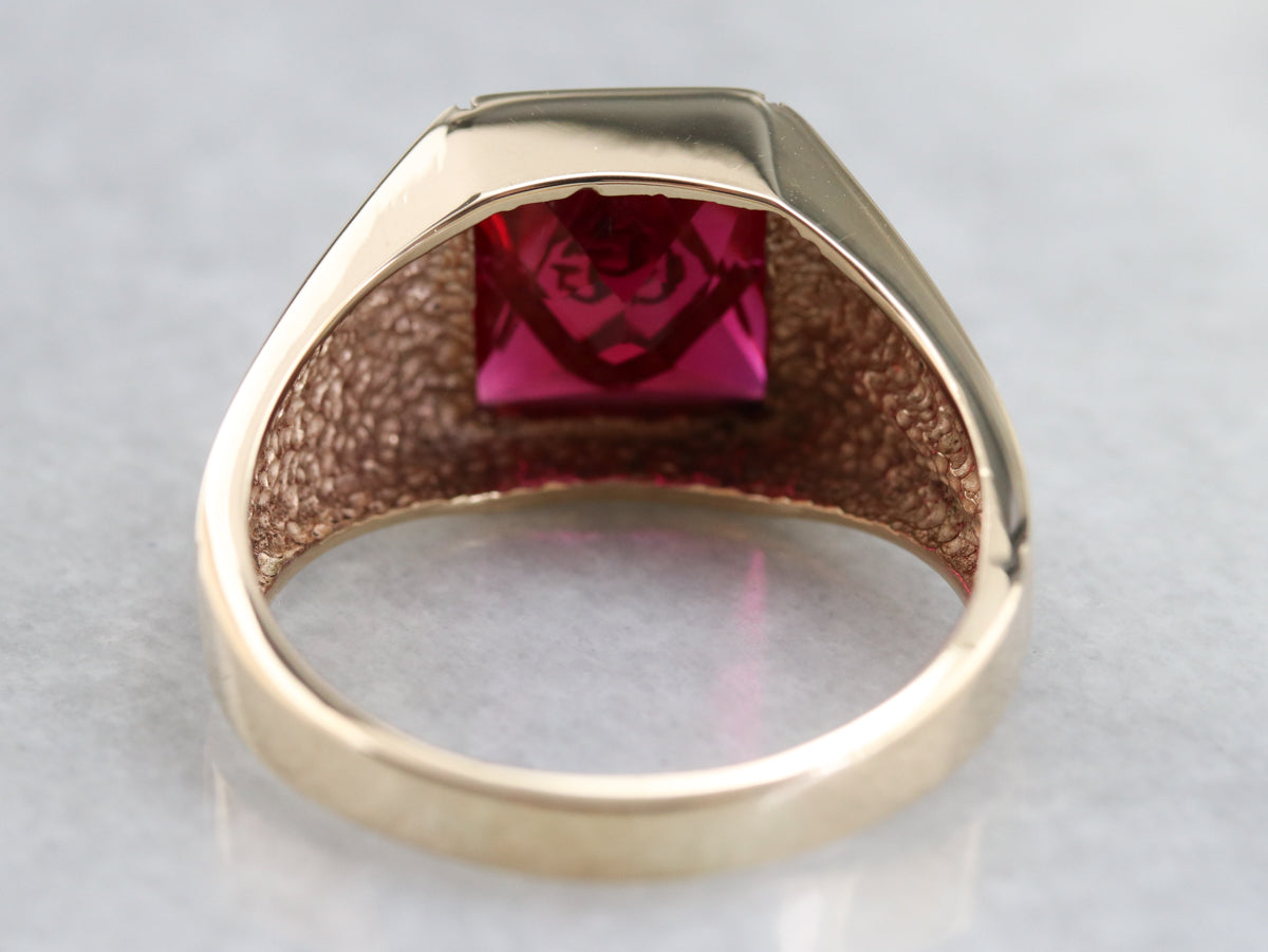 Men's Ruby Red Glass Masonic Ring