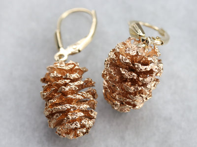 Two Tone Pine Cone Drop Earrings
