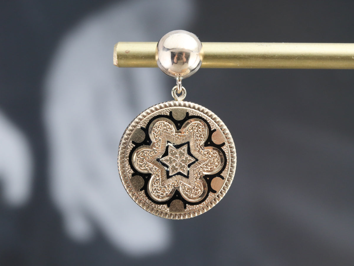 Pendientes colgantes de esmalte negro dorado antiguo